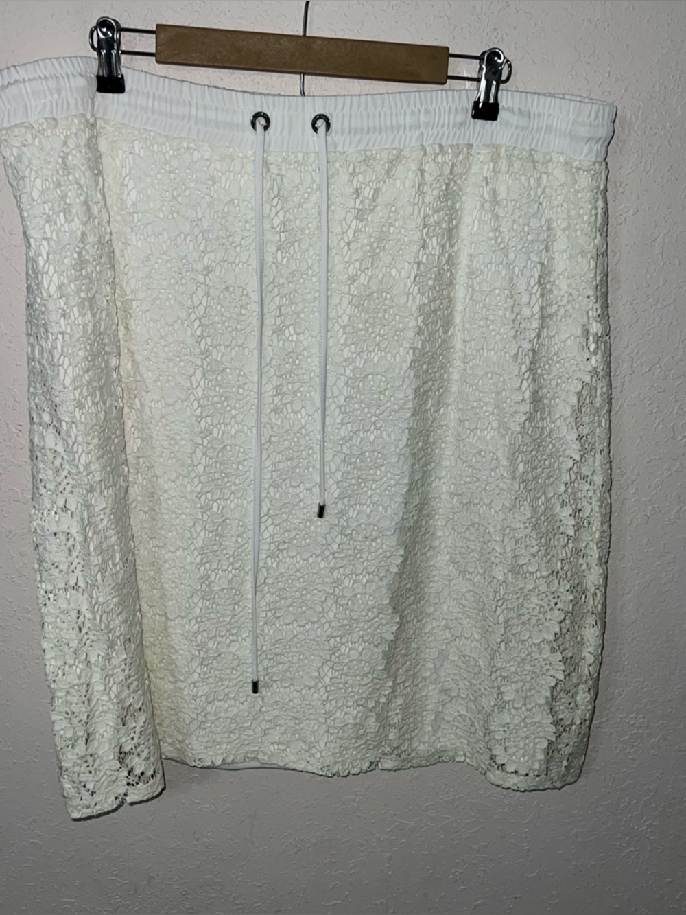 Calvin Klein White Floral Lace Overlay Drawstring Skirt Size 18.